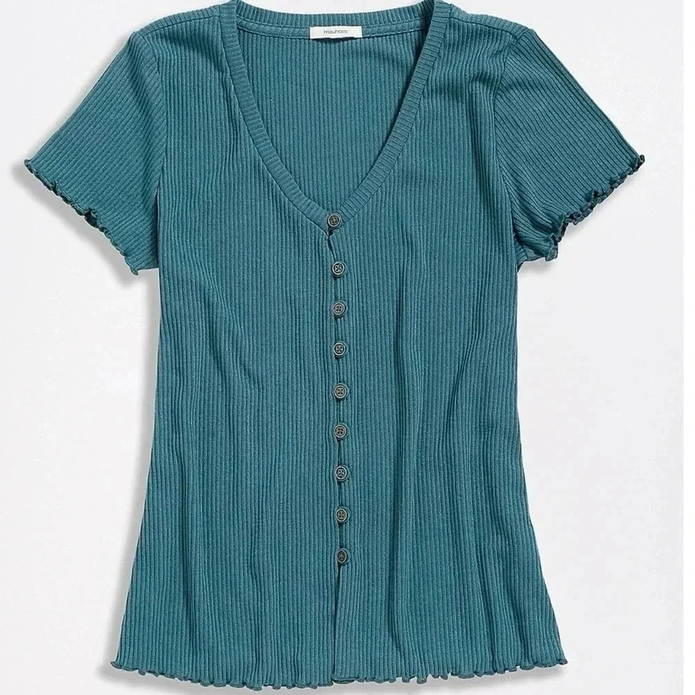 Maurices Solid Button Front Ribbed Shirt